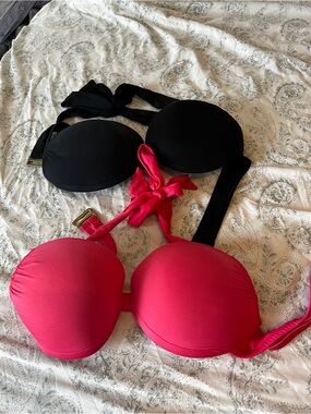 Mossimo Supply Co. Black and Hot Pink Push-Up Bikini Tops